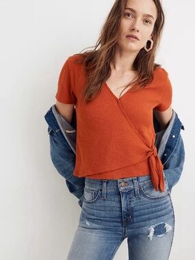 Madewell Texture & Thread Wrap-tie Top Orange size XL
